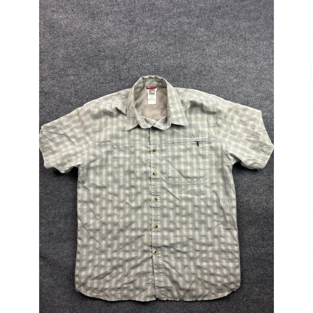 The North Face Plaid Button Up Shirt Mens Large Tan Short Sleeve Hiking